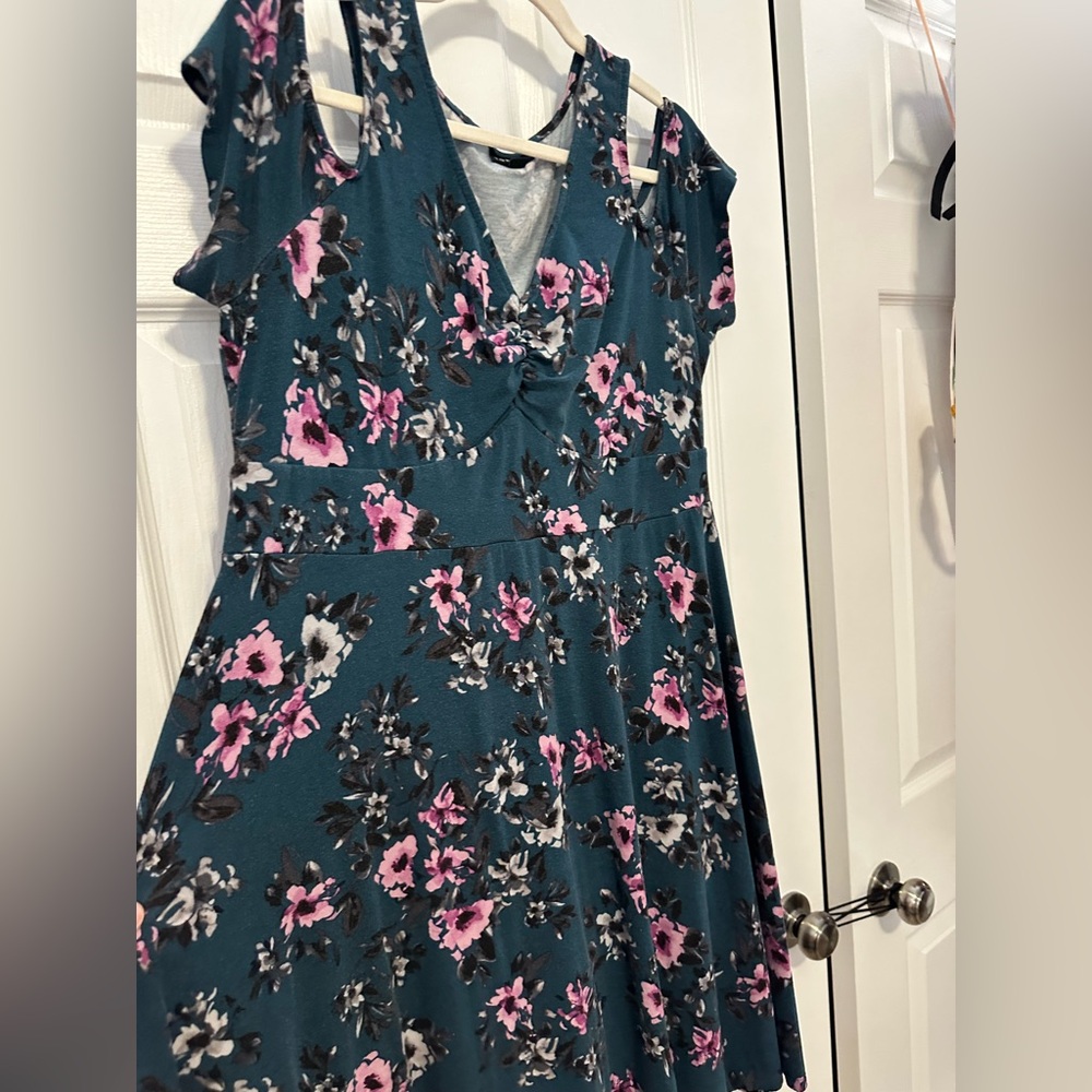Torrid - Floral Teal Dress with Pink Accents
